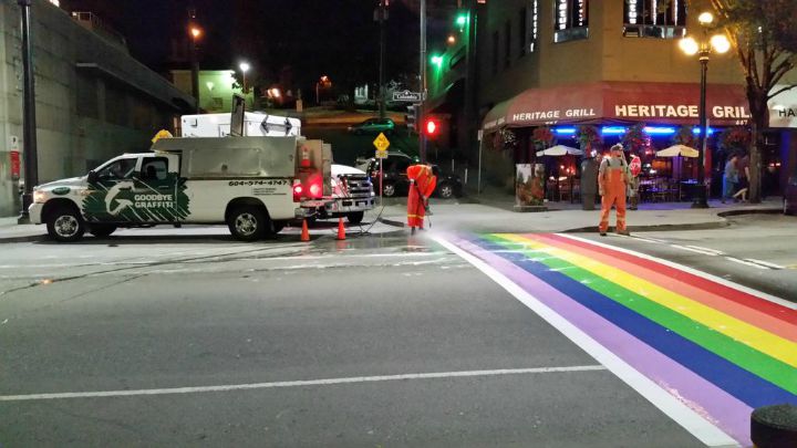 91-year-old man under investigation after New Westminster Pride crosswalk is vandalized - image