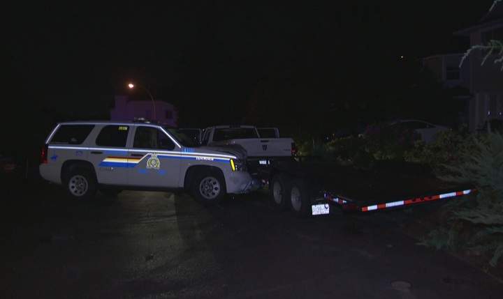 A police vehicle collided with a truck in Langley.