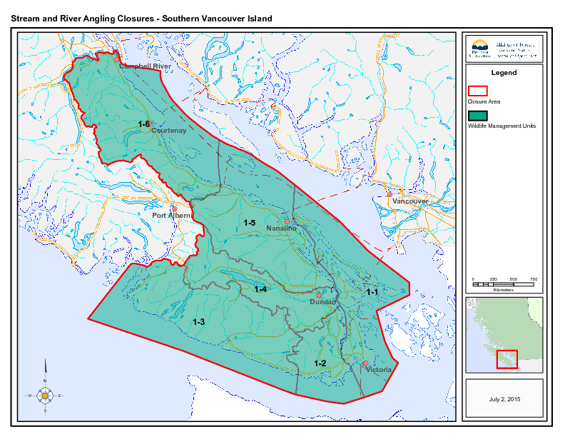 Areas covered by stream and river angling closures.
