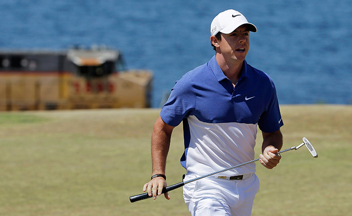 Rory McIlroy, of Northern Ireland, walks off the second green during the final round of the U.S. Open golf tournament at Chambers Bay on Sunday, June 21, 2015 in University Place, Wash. 