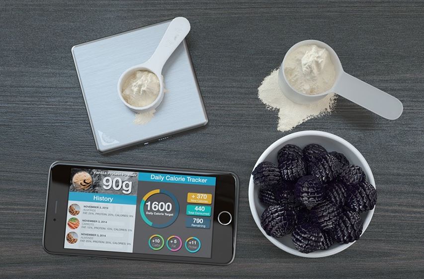 Slate Scale provides a daily/monthly log for calories, carbs, proteins, fats and personal targets.