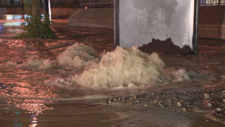 There has been a water main break at the corner of Sherbrooke Ouest and University, Friday, July 17, 2015.