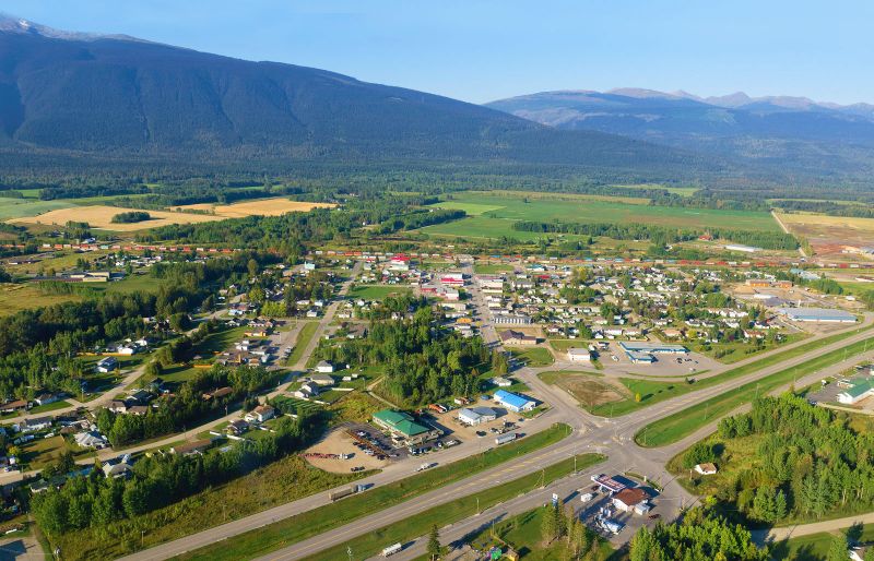 Aerial view of the B.C. village of McBride.