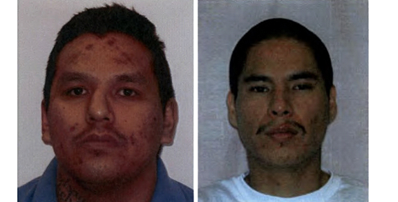 Anthony Ernest, left and Conrad Slippery walked away from the healing lodge where they are prisoners Saturday. 