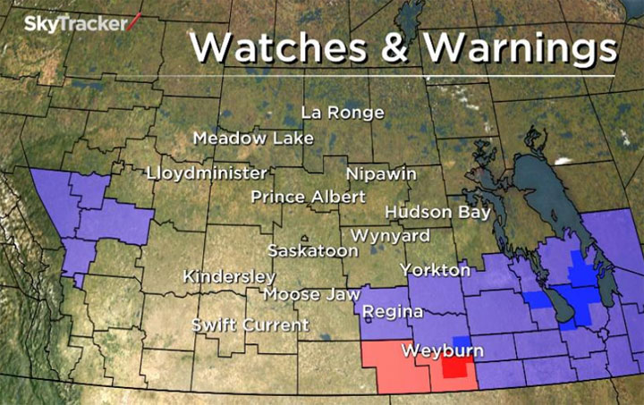 Environment Canada has issued a tornado warning in southeast Saskatchewan.