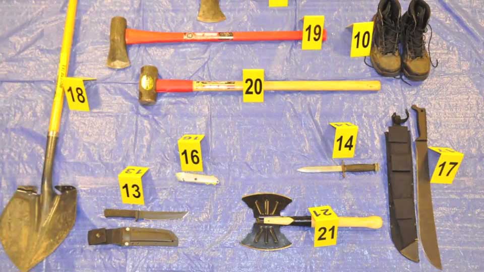 Items recovered from Neal Falls' trunk