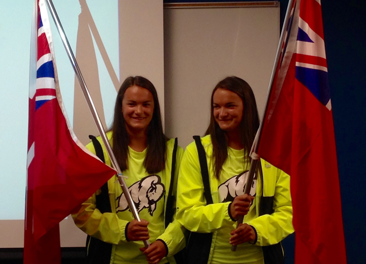 Josie and Kearley Abbott flag bearers Manitoba Western Canada Summer Games beach volleyball