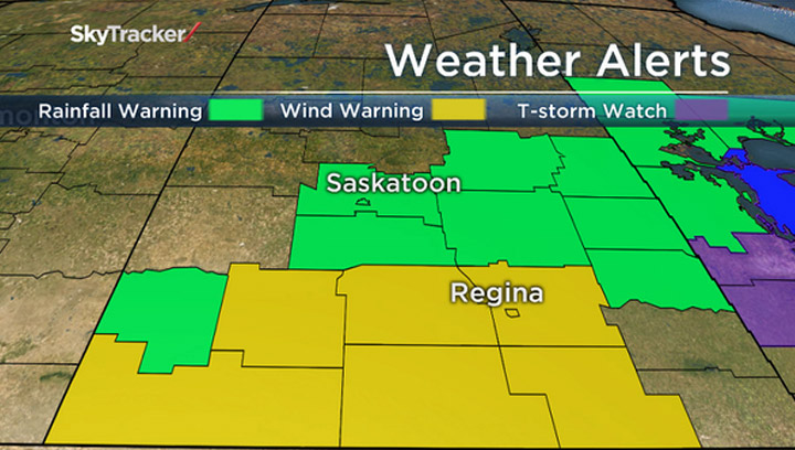 A rainfall warning for most of southern Saskatchewan continues, now extends to Saskatoon and area.