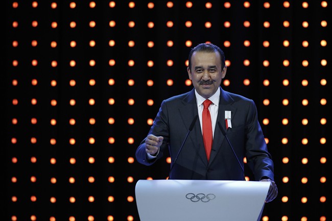 Kazakhstan's Prime Minister Karim Massimov speaks during the Almaty bid presentation for the host city for the 2022 Winter Games, at the 128th International Olympic Committee session in Kuala Lumpur, Malaysia, Friday, July, 31, 2015. 
