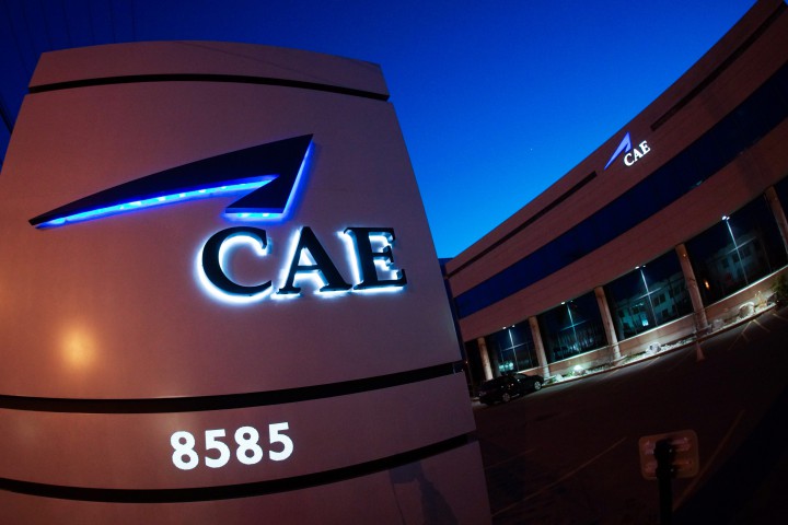 CAE sign outside their Montreal, Quebec headquarters. April 29, 2013.