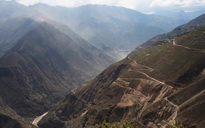 Back roads cover the mountains above the Mantaro river in Ayahuanco, Peru. Though the Shining Path was defeated two decades ago, cocaine-funded rebel remnants continue to hound Peru’s security forces in the remote district.