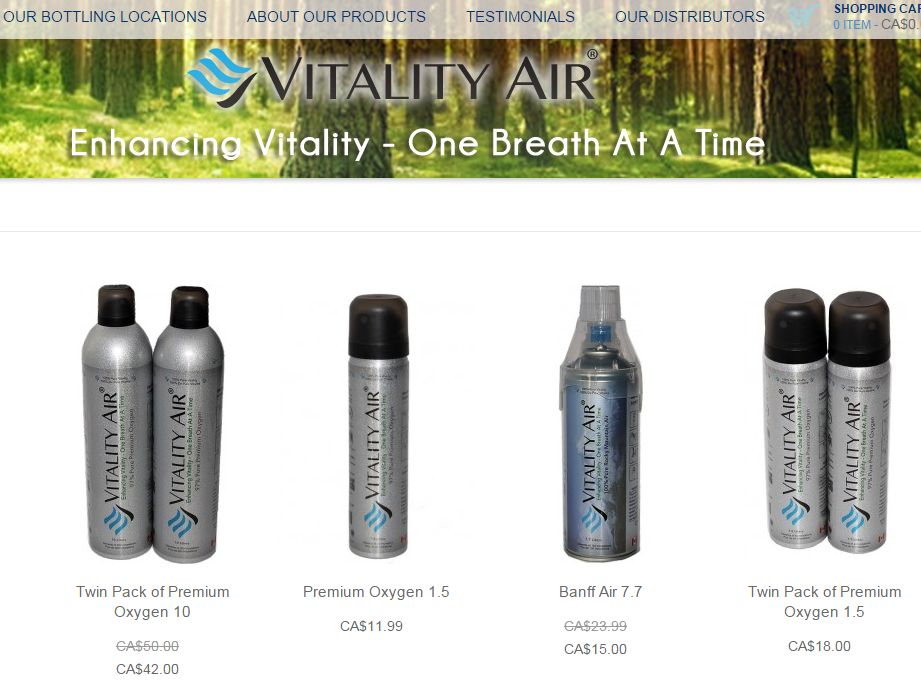 Bottled air and oxygen products available from Vitality Air. 