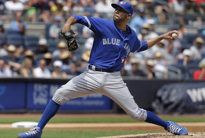 Toronto Blue Jays pitcher David Price delivers against the New York Yankees during the second inning MLB baseball action on August 8, 2015, in New York.  