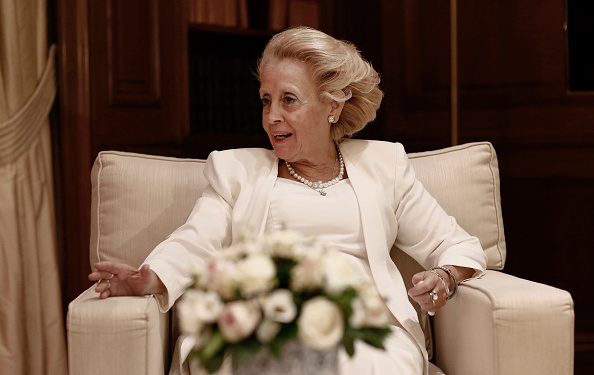 Vassiliki Thanou, Greece's interim prime minister, speaks to Alexis Tsipras, Greece's former prime minister, not pictured, at Maximos mansion in Athens, Greece, on Thursday, Aug. 27, 2015. Thanou became Greece's sixth prime minister in five years on Thursday after she was sworn in to head a caretaker government to lead the country to elections. After eight turbulent months in power, Tsipras stepped down after a revolt within his Syriza party stripped him of a majority in the 300-seat parliament.  