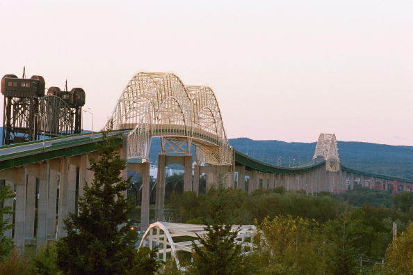 Located in Michigan's upper peninsula, the 1.8 mile long Sault Ste. Marie International Bridge is a critical border crossing that connects the U.S. with Canada. (Photo by Business Wire via Getty Images).