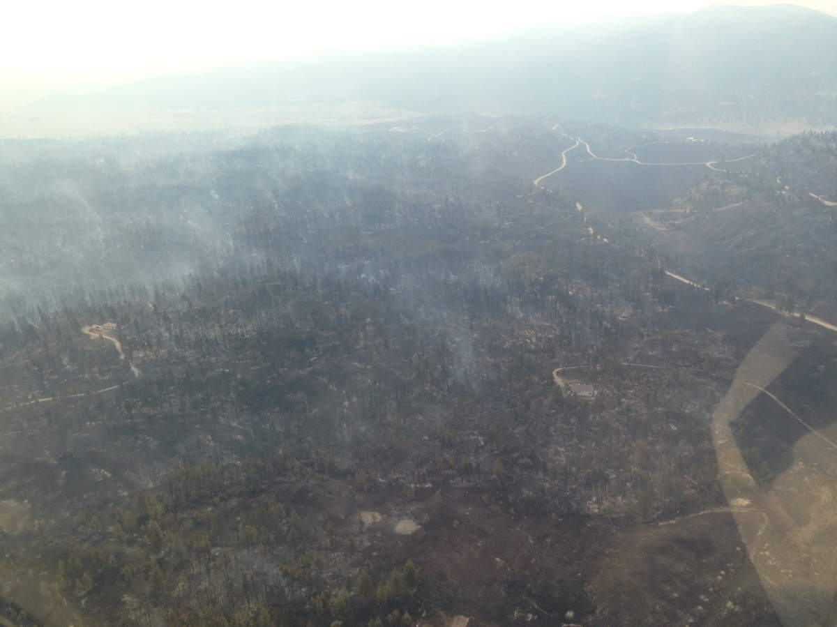 Aerial shot of Sidley Mountain Fire burning near Osoyoos.