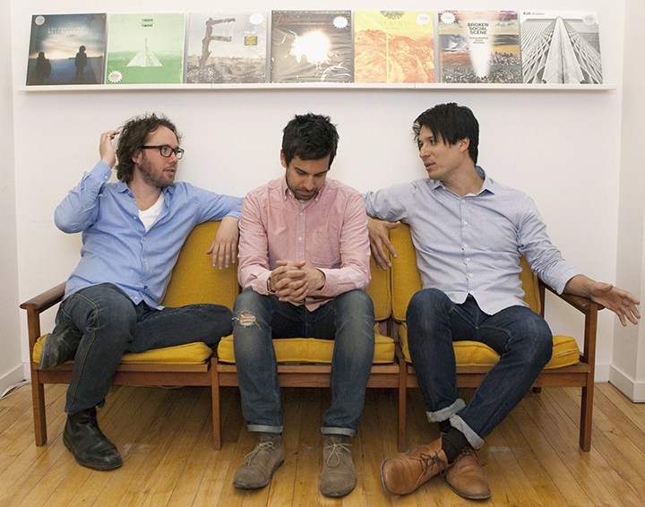 File photo: Art & Crafts co-owners Kevin Drew (left) Kieran Roy (centre) and Jeffrey Remedios, sit together at the record label's Toronto offices on Monday April 30, 2012.