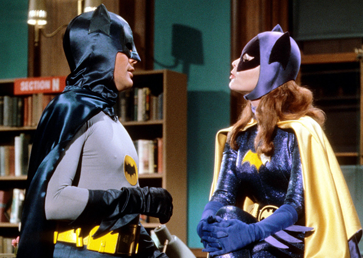 Adam West and Yvonne Craig in a scene from the 1960s TV series "Batman". 