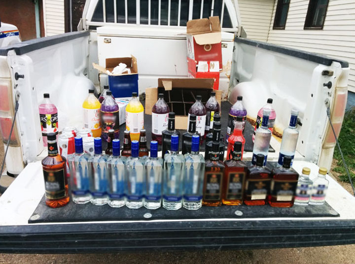 Saskatchewan RCMP released this photo of alcohol they seized this past weekend during an investigation into possible bootlegging in Onion Lake Cree Nation.