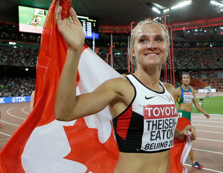 Saskatchewan’s Brianne Theisen-Eaton claims silver at the World Athletics Championships at the Bird’s Nest stadium in Beijing Sunday.