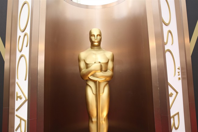 FILE - In this March 2, 2014 file photo, an Oscar statue appears at the Oscars at the Dolby Theatre in Los Angeles. 