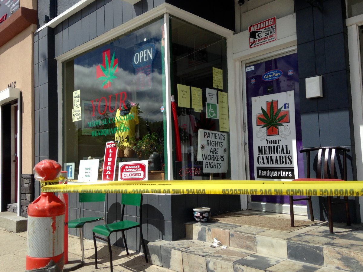 Police tape blocks off Your Medical Cannabis Monday morning. 