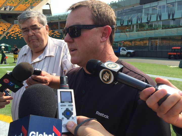 Edmonton Eskimos head coach Chris Jones addresses the media Monday, August 24, 2015.