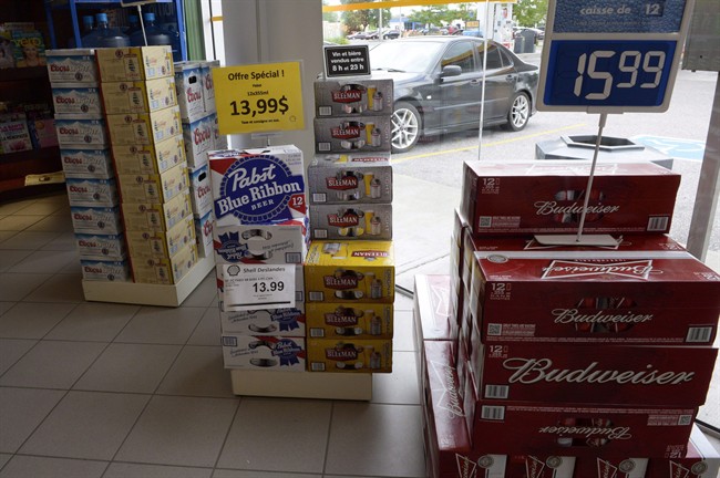Beer is on display inside a store in Drummondville, Que., on July 23, 2015.
