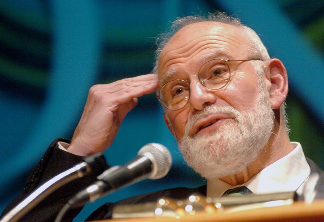 In this Oct. 26, 2005, file photo, Dr. Oliver Sacks speaks about Alzheimer's disease to an audience at Fairfield University in Fairfield, Conn.