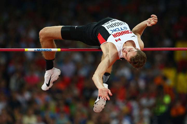 Derek Drouin of Canada competes in the Men's High Jump Final during day nine of the 15th IAAF World Athletics Championships Beijing 2015.