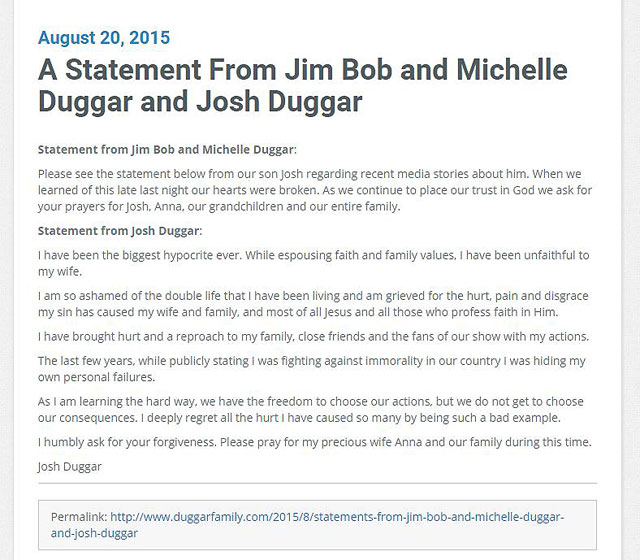 A Statement From Jim Bob and Michelle Duggar and Josh Duggar