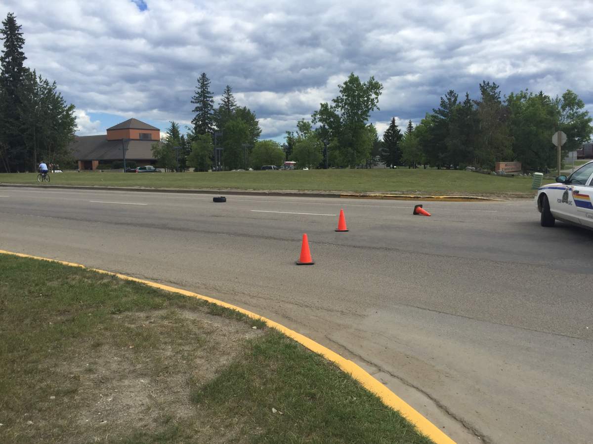 The scene outside the Edson Provincial Courthouse, where police shot and wounded an armed man on Friday. 