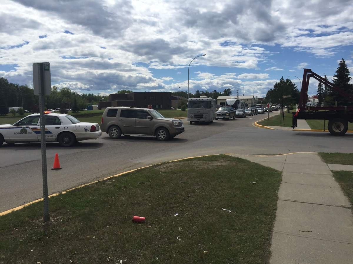 The scene outside the Edson Provincial Courthouse, where police shot and wounded an armed man on Friday.