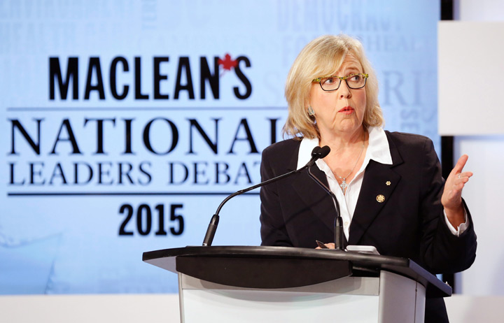 Elizabeth May at the leaders' debate on August 6, 2015