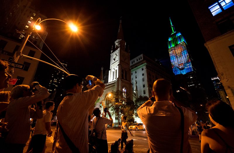 Large images of endangered species are projected on the south facade of The EmpireState Building, Saturday, Aug. 1, 2015, in New York.