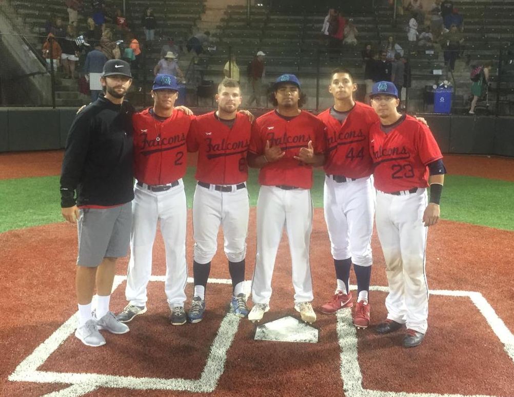 Kelowna Falcons players with head coach Billy Clontz.