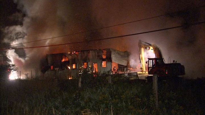 Firefighters battle blaze in Saint-Ambroise-de-Kildare in the Lanaudière. Sunday, Aug. 16, 2015.