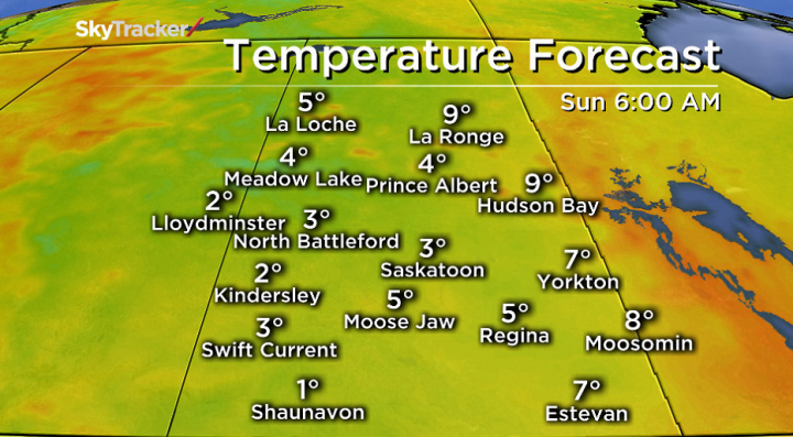 There is a risk of frost in the forecast across Saskatchewan Sunday morning as temperatures approach the freezing mark.