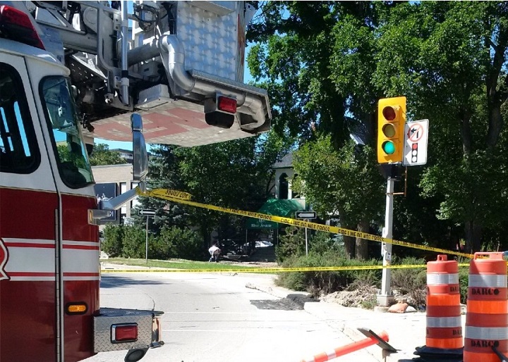Traffic was blocked along Donald St between River Ave and Stradbrook Ave Tuesday due to a gas leak.
