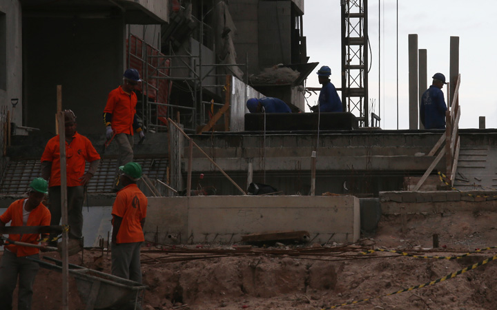 Construction progress at the Ilha Pura housing complex, the future site of the Athletes' Village for the Rio 2016 Olympic Games, on July 21, 2015 in Rio de Janeiro, Brazil. 