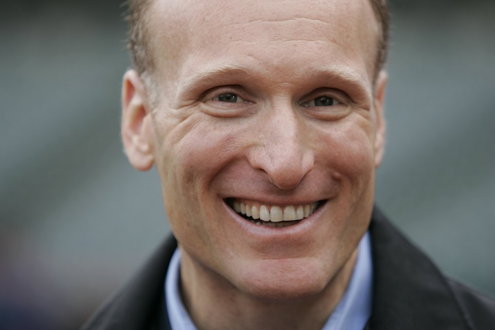 Mark Shapiro of the Cleveland Indians,  speaks to the media before the game against the Chicago White Sox at Progressive Field in Cleveland, Ohio on March 31, 2008. (Photo by John Reid III/MLB Photos via Getty Images).