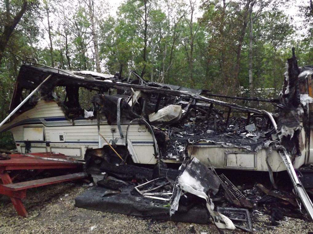 An early morning RV fire in Gimli believed to be caused by a lightning strike