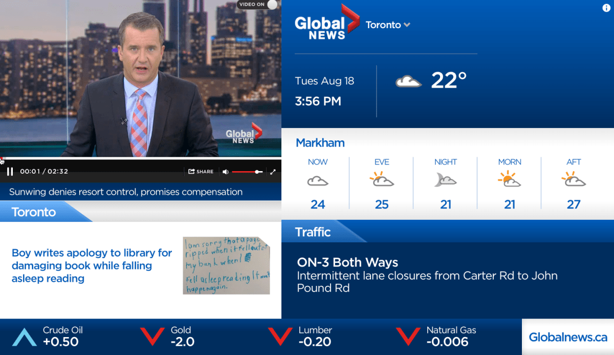 Global News Live pushes latest news, weather, traffic and livestreams