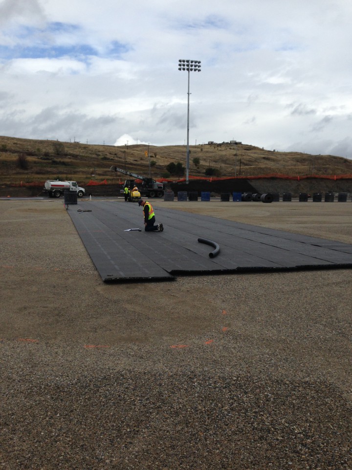 Construction has come along way since shock padding for the artificial turf field was installed in September  2014. 