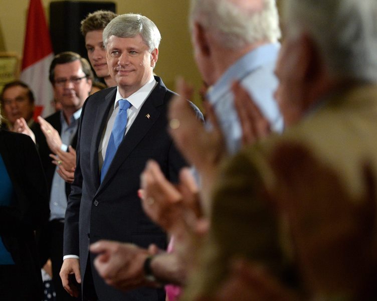 Conservative leader Stephen Harper makes a campaign stop in Fredricton, New Brunswick on Monday, August 17, 2015. 