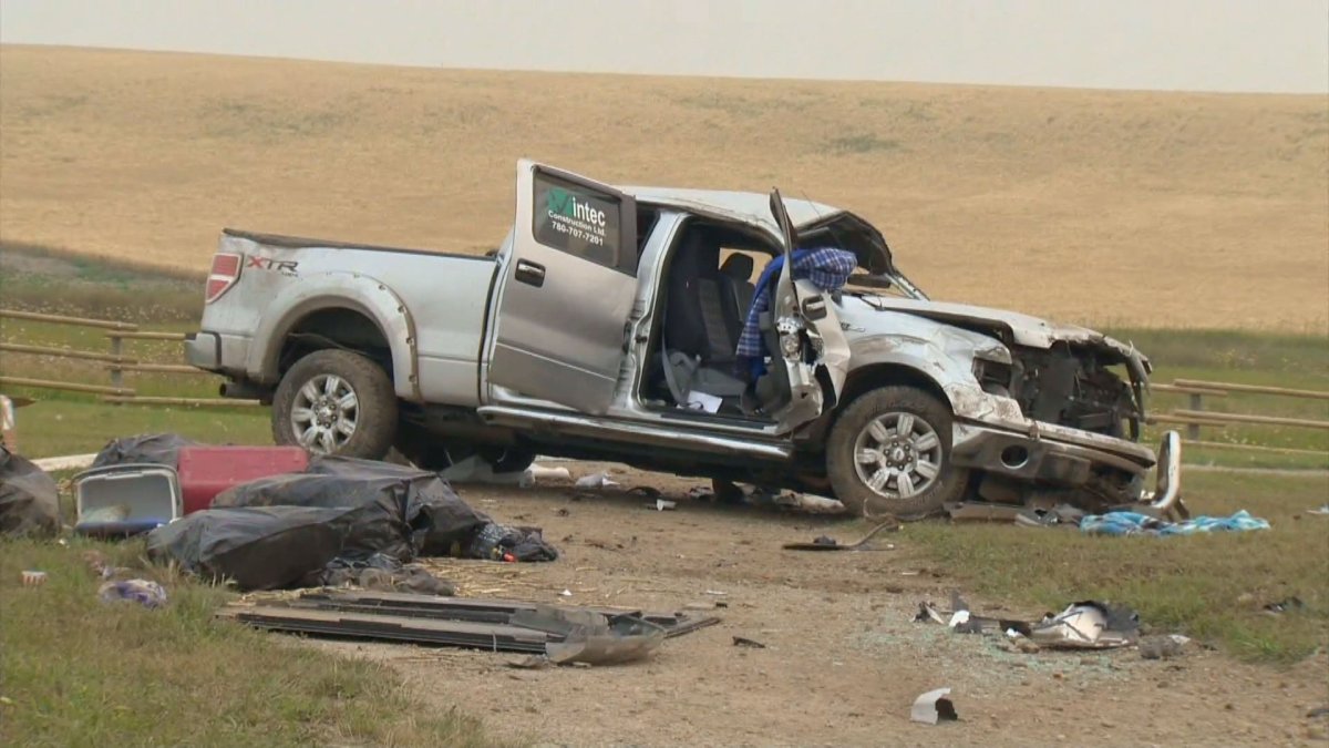 Emergency crews respond to a rollover on Highway 2 south on High River on Thursday, August 27, 2015. 