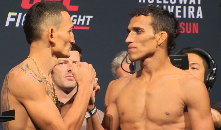 The headliner for Sunday’s UFC fight in Saskatoon features Hawaii’s Max Holloway (left) against Brazil’s Charles Oliveira (right).