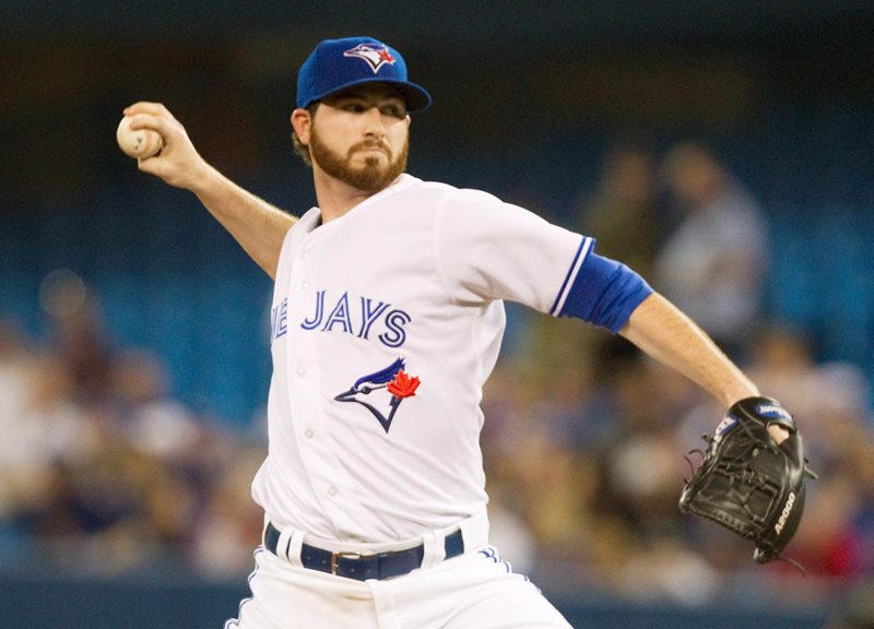 Toronto Blue Jays starting pitcher Drew Hutchison throws against the Oakland Athletics during first inning AL baseball action in Toronto on Tuesday August 11, 2015. 