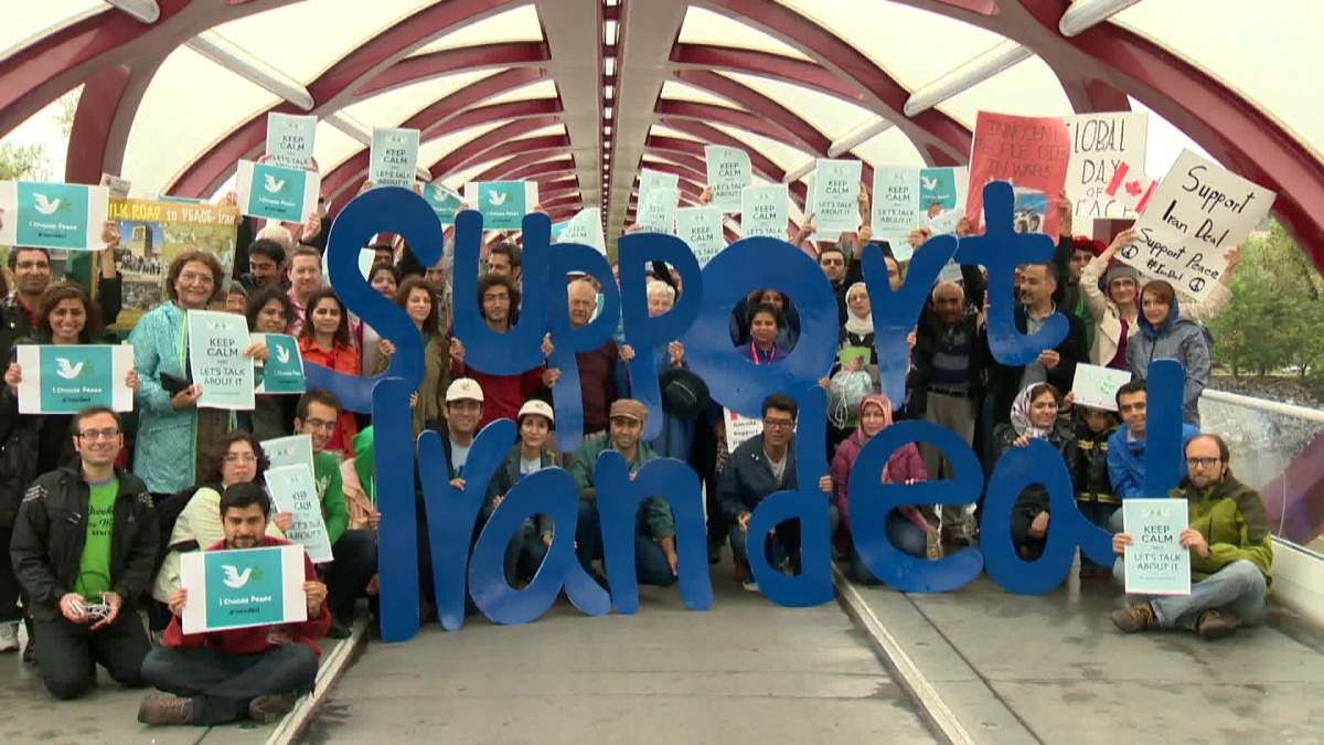 Calgary's Peace Bridge and the Alberta Legislature grounds were were the sites of a rallies to support the Iranian nuclear deal Saturday. 