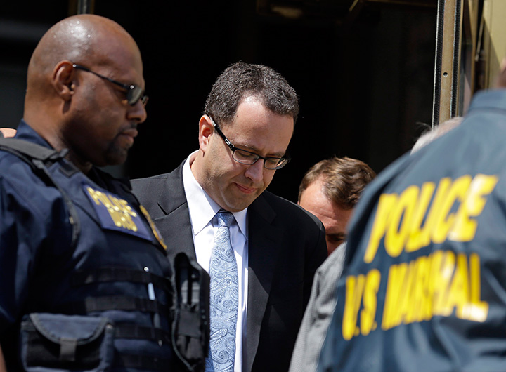 Former Subway pitchman Jared Fogle leaves the Federal Courthouse in Indianapolis, Wednesday, Aug. 19, 2015 following a hearing on child-pornography charges. 